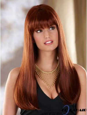 Gerade mit Pony lange Auburn bequeme Spitze Front Perücken