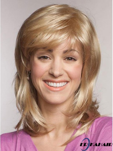 Gerade mit Pony Schulterlange Blond Beliebte Spitze Front Perücken