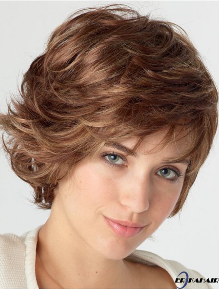 Wellig mit Pony Schulterlange Auburn Natural Lace Front Perücken