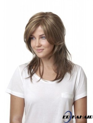 Lange gerade geschichtete blonde blonde stilvolle 100% handgebundene Perücken
