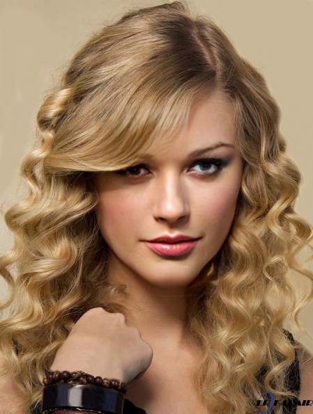 Spitzenfront mit Pony Curly Long Blonde Flexibilität  Perücken
