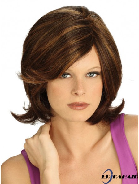 No-Fuss Brown Kinn Länge gerade mit Pony Lace Front Perücken
