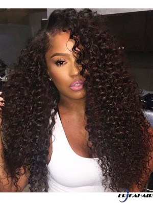 Curly Remy Echthaar 20  inchohne Pony Black 360 Lace Perücken