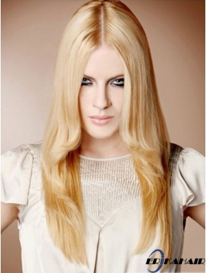 22  inchStraight Blonde 100% handgebundene synthetische Mono Cap Perücken