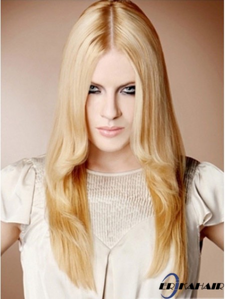 22  inchStraight Blonde 100% handgebundene synthetische Mono Cap Perücken