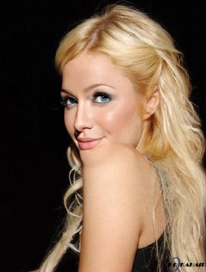 100% handgebundene lange gerade ohne Pony Blond Bequeme Paris Hilton Perücken