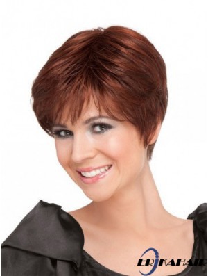 Red Short Straight Boycuts 100% handgebundene hochwertige Damenperücken Günstig
