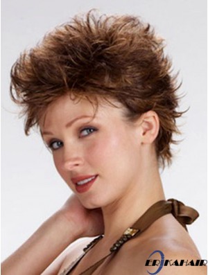 Brown Cropped Wavy Boycuts 100% handgebundene Perückenverkäufe