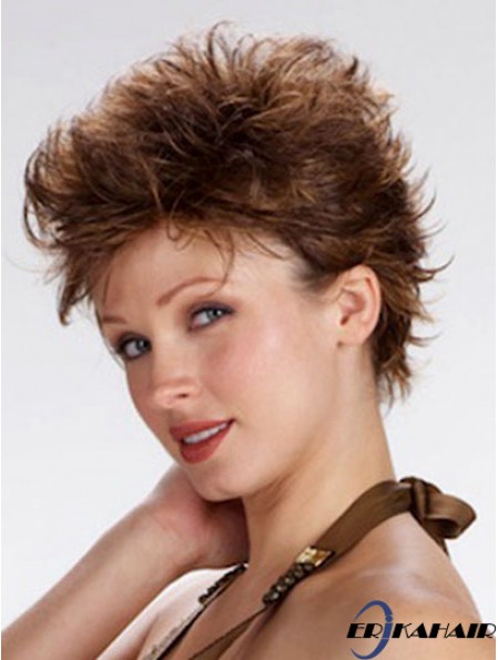 Brown Cropped Wavy Boycuts 100% handgebundene Perückenverkäufe