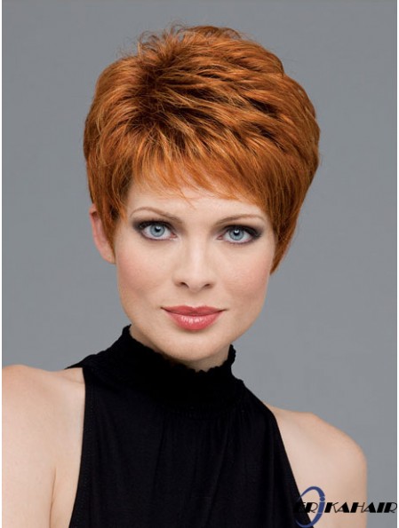 Gute Auburn Cropped Wavy Boycuts Monofilament Perücken