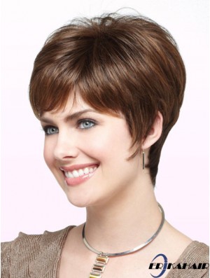 Discount Brown Short Straight Boycuts Monofilament Perücken