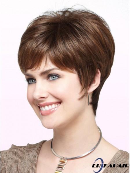 Discount Brown Short Straight Boycuts Monofilament Perücken