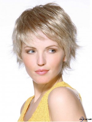 Boycuts Wellige Kinnlänge Synthetische Blonde Monofilament Damen Perücken