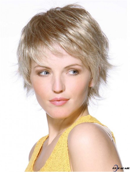 Boycuts Wellige Kinnlänge Synthetische Blonde Monofilament Damen Perücken
