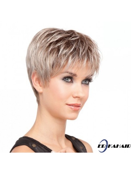 Sassy Blonde Cropped Straight Layered Lace Front Perücken