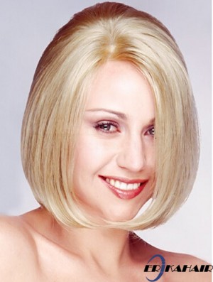 Bobs Kinn Länge Straight Blonde 11  inchNo-Fuss Monofilament Perücken