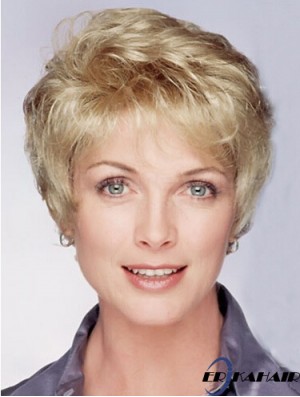 Layered Short Wavy Blonde 8  inchIdeale Monofilament Perücken