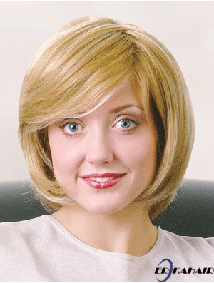 Bobs Kinn Länge Straight Blonde 12  inchGute Monofilament Perücken