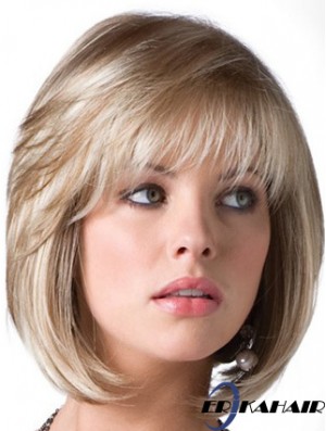 Blonde Bob Perücke mit Fransen Kinn Länge Straight Style