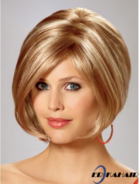 Capless Chin Länge gerade blonde blonde wunderschöne Bob Perücken
