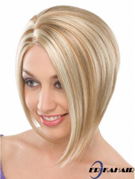 Capless Chin Länge gerade blonde blonde modische Bob Perücken