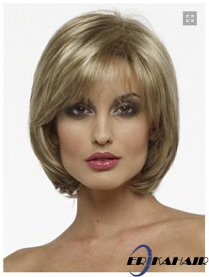Capless Chin Länge gerade blonde Mode Bob Perücken