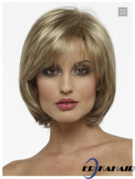 Capless Chin Länge gerade blonde Mode Bob Perücken