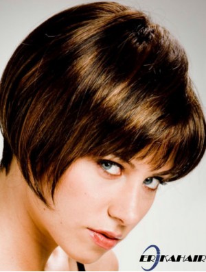 Gerade Kinnlänge Braun 10 Zoll Capless Stylish Bob Perücken