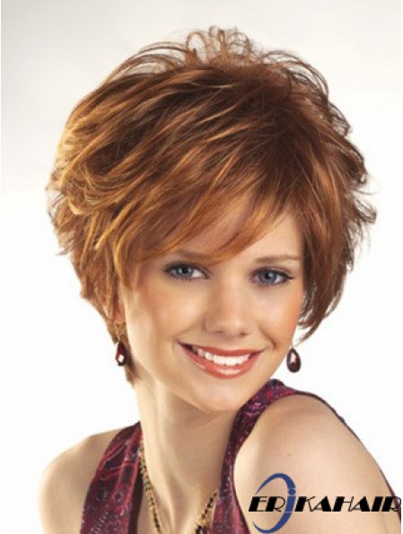 Günstige Perücken für Frauen Boycuts Auburn Color Wavy Style mit Capless