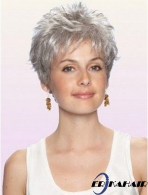 Graue Perücke Mit Capless Cropped Länge Boycuts Wavy Style