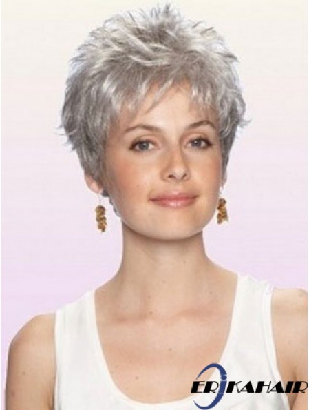Graue Perücke Mit Capless Cropped Länge Boycuts Wavy Style