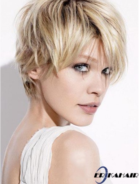 Kurze blonde Perücken mit kappenlosen geraden Boycuts