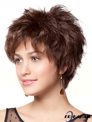 8 Zoll Durable Wavy Layered Brown Short Perücken