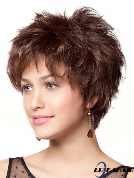 8 Zoll Durable Wavy Layered Brown Short Perücken