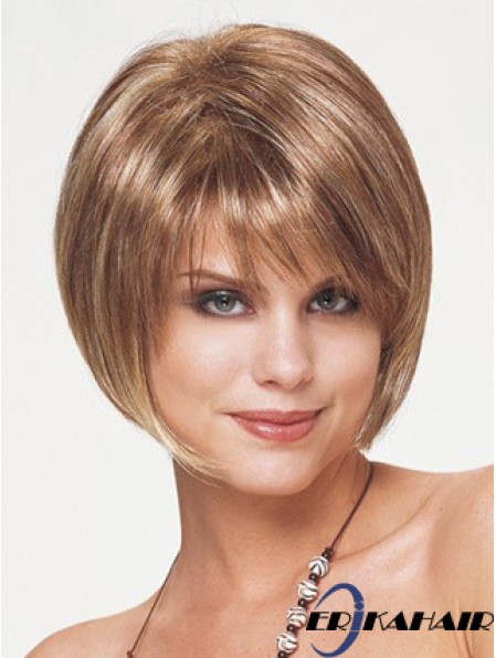 Synthetische Bob Perücken Kurz Länge Blonde Farbe Straight Style Mit Capless