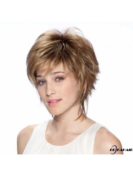 7 Zoll moderne gerade gerade geschichtete blonde kurze Perücken