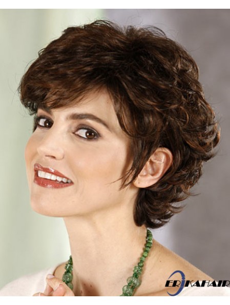 Curly Layered Cropped Sassy Brown Synthetic Perücken
