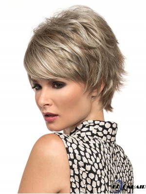 8 Zoll geeignete gewellte Boycuts blonde kurze Perücken