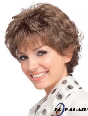 Moderne Auburn Short Wavy Layered Echthaar Perücken