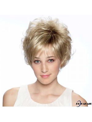 8 Zoll hochwertige lockige geschichtete blonde kurze Perücken