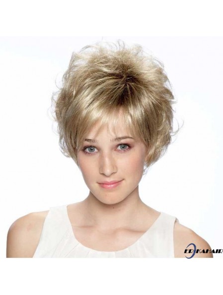 8 Zoll hochwertige lockige geschichtete blonde kurze Perücken