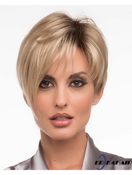 6 Zoll geeignete gerade geschichtete blonde kurze Perücken