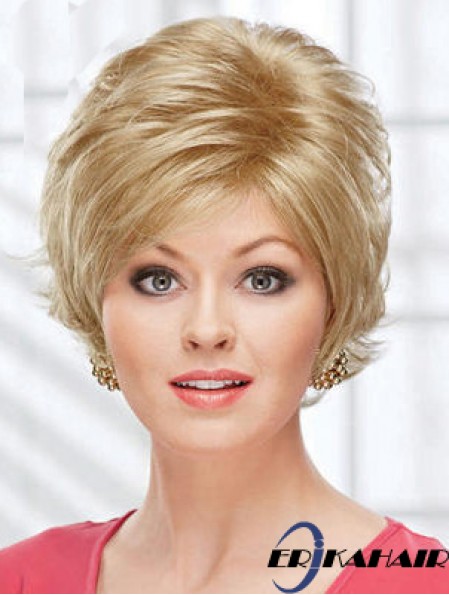8  inchSchöne gewellte geschichtete blonde kurze Perücken