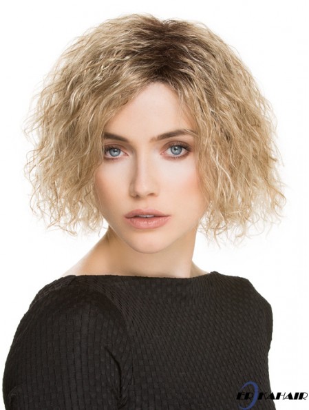 Kinnlänge ohne Pony 10  inchCurly Blonde Medium Perücken