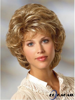 Curly Blonde Perücke Classic Cut Kinn Länge Mit Capless