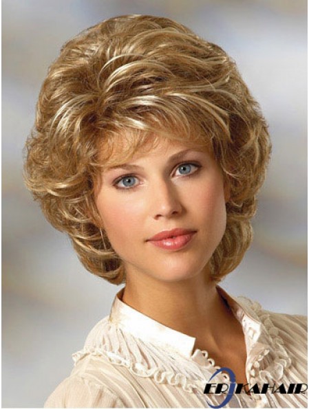 Curly Blonde Perücke Classic Cut Kinn Länge Mit Capless