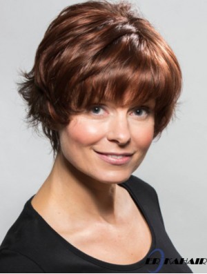 Kinnlänge geschichtet 10 Zoll Curly Auburn Medium Perücken