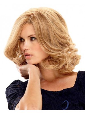 Schulterlange Bobs 14 Zoll Curly Blonde Medium Perücken