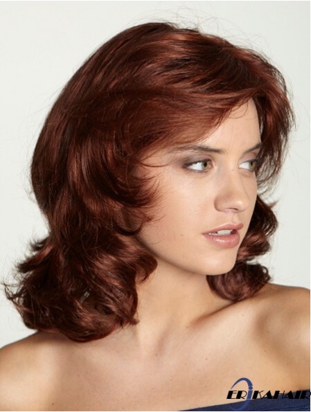 Schulterlänge mit Pony 15 Zoll Curly Red Medium Perücken