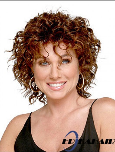 Schulterlange geschichtete 13 Zoll Curly Auburn Medium Perücken